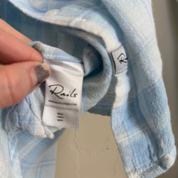 Rails Charli Rockport Plaid Button Down Shirt Blue White Lightweight Linen Small - Picture 8 of 13